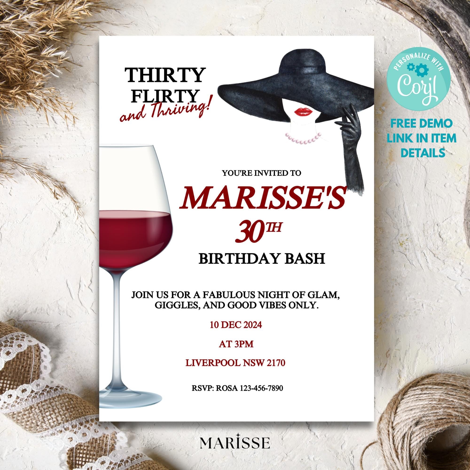 Red & Black 30th Birthday Invitation Template Elegant Digital Party Invite for Her Birthday Invite | 30th Birthday Digital Product