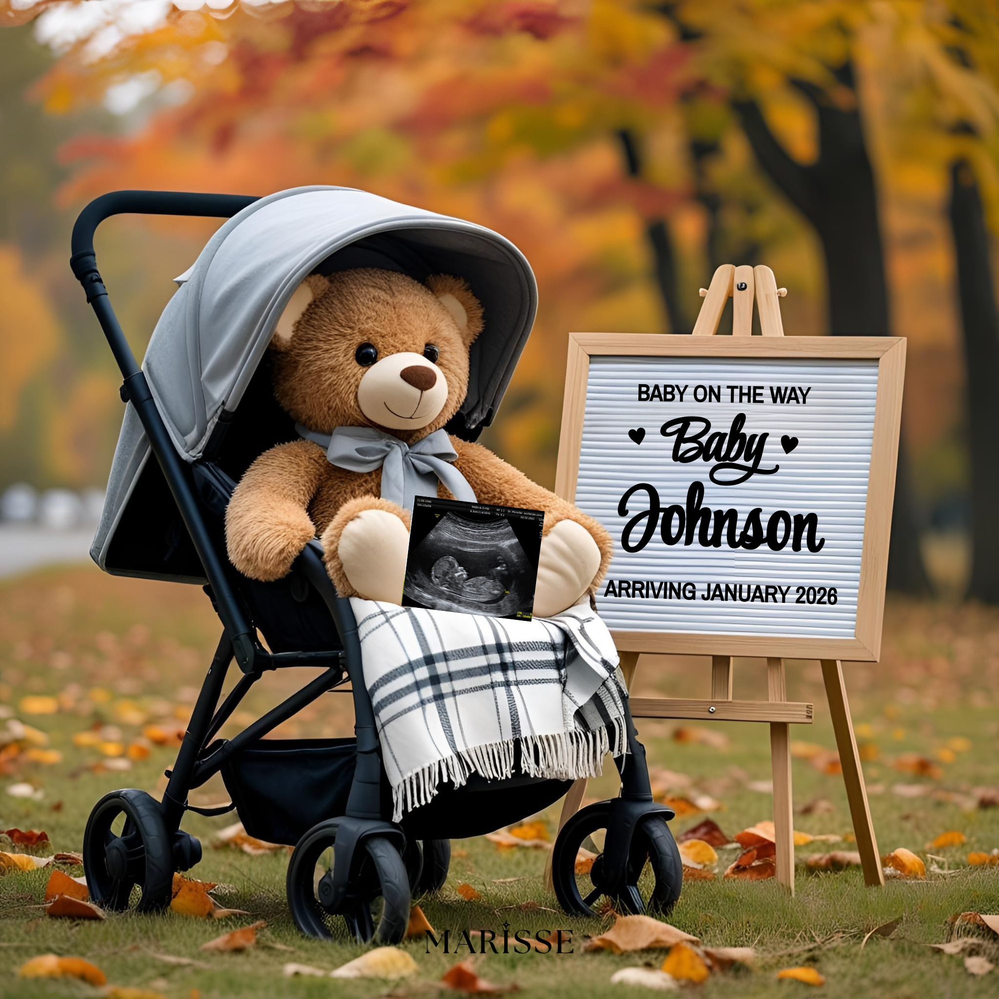 Fall Pregnancy Announcement Template Editable Digital Baby Reveal Autumn Leaves Boho Gender Neutral Baby News Social Media Card