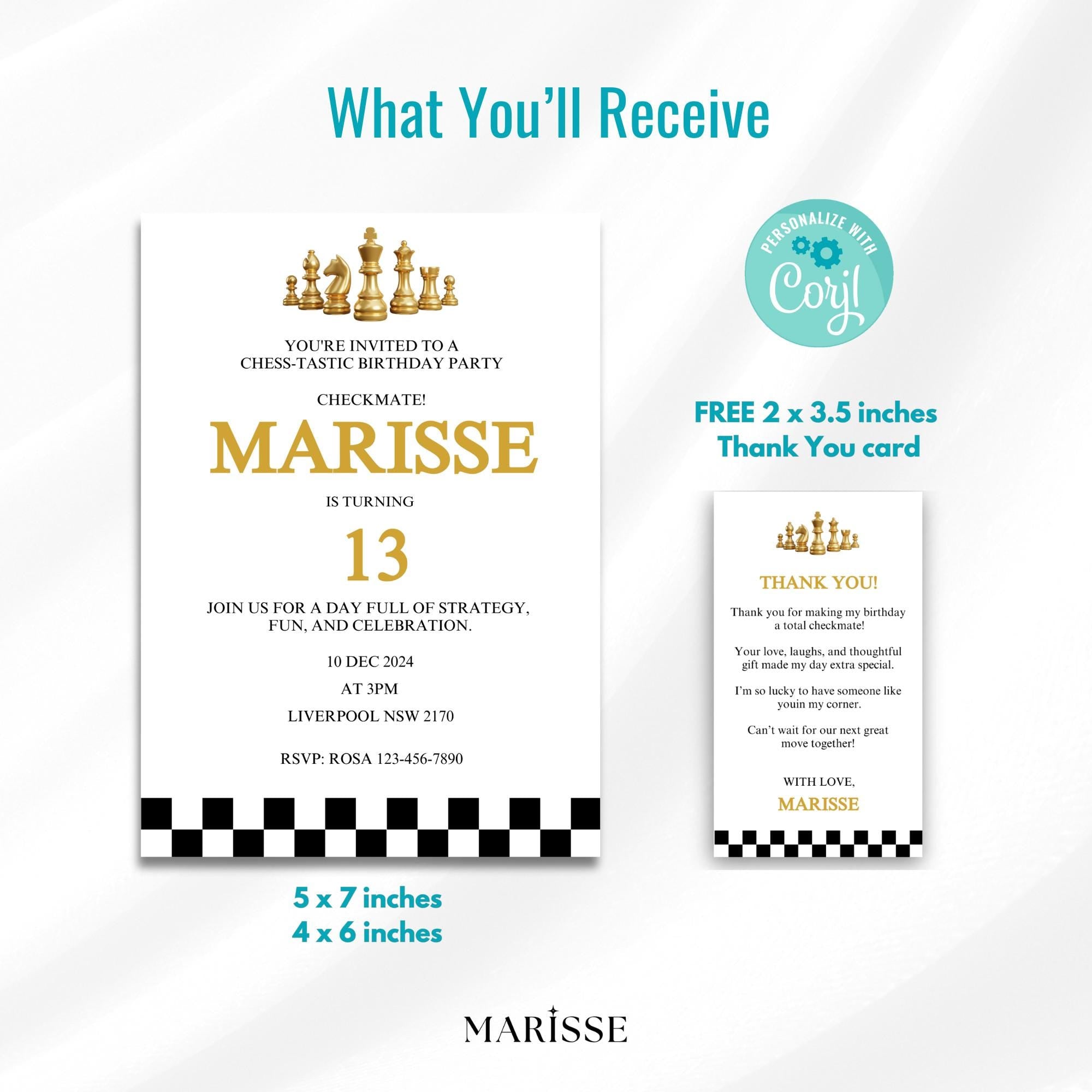 Editable Chess Birthday Invitation Template For Boys & Girls Chess Party Invite Kids Printable Chess Theme Digital Product Instant Download