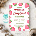 Editable Berry First Birthday Invitation Strawberry Theme Girl 1st Birthday Invite Printable Digital Product Instant Download Template