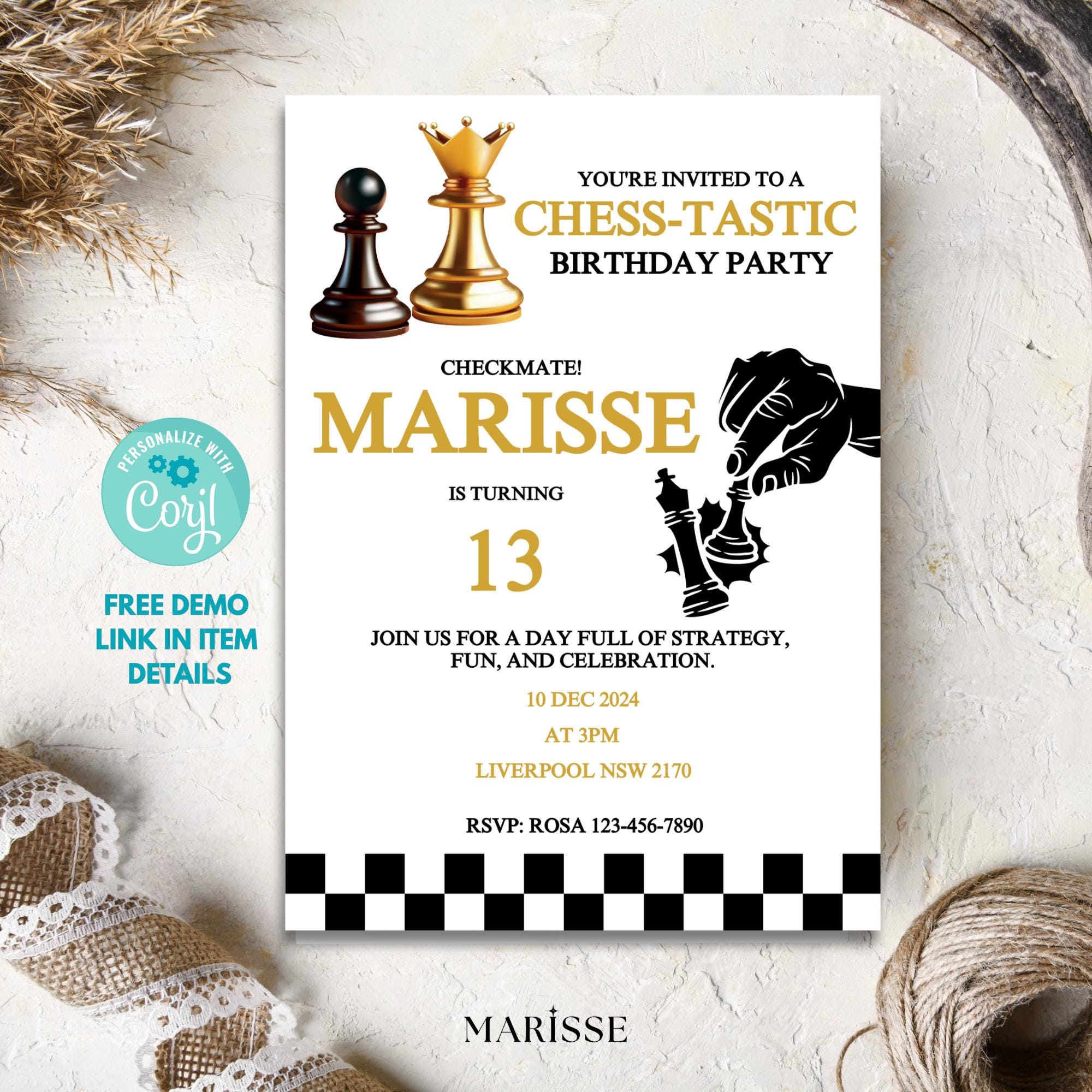Editable Digital Invite For Chess Lover Chess Birthday Invitation Template Kids Party Invitation Game Night Chess Theme Printable Download