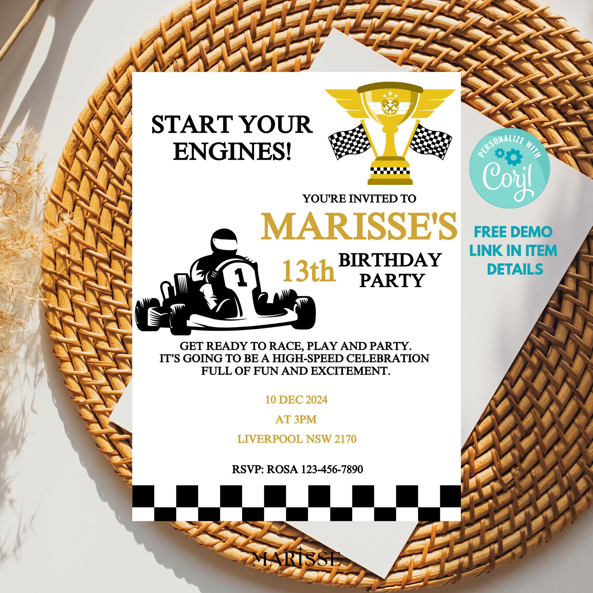 Editable Race Car Birthday Invitation Car Lover Party Invite Boys Racing Theme Birthday Card Digital Download Printable Invite Template