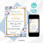 Editable Elegant Floral Invitation Template Blue Flower Design For Wedding Digital Product Printable Invite Card Instant Download | CJ001