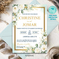 Editable Green and White Floral Wedding Invitation Template Digital Invite Elegant Printable Wedding Card Instant Download | CJ002