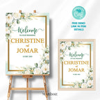 Editable Green Gold Floral Wedding Welcome Sign Elegant Wedding Signage Template Printable Digital Welcome Board Wedding Decor | CJ002