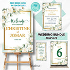 Editable Green Floral Wedding Bundle Template Welcome Sign Invitation Table Number & Thank You Card Green Wedding Set | CJ002