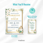Editable Green Gold Floral Wedding Invitation Elegant Printable Invite Digital Download Wedding Card Botanical Wedding Design | CJ003