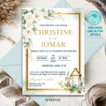 Editable Green Gold Floral Wedding Invitation Elegant Printable Invite Digital Download Wedding Card Botanical Wedding Design | CJ003
