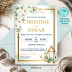 Editable Green Gold Floral Wedding Invitation Elegant Printable Invite Digital Download Wedding Card Botanical Wedding Design | CJ003