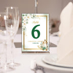 Editable Green Floral Table Number Card with Lantern Elegant Wedding Table Numbers Digital Download  Botanical Reception Decor | CJ003