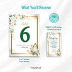 Editable Green Gold Floral Wedding Bundle with Lantern Welcome Sign Invitation Table Number & Thank You Card Digital Templates | CJ003