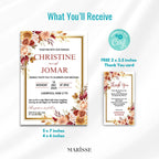 Editable Elegant Floral Wedding Invitation | Burgundy & Blush Invite | Digital Wedding Invitation Template | Digital Products | CJ005