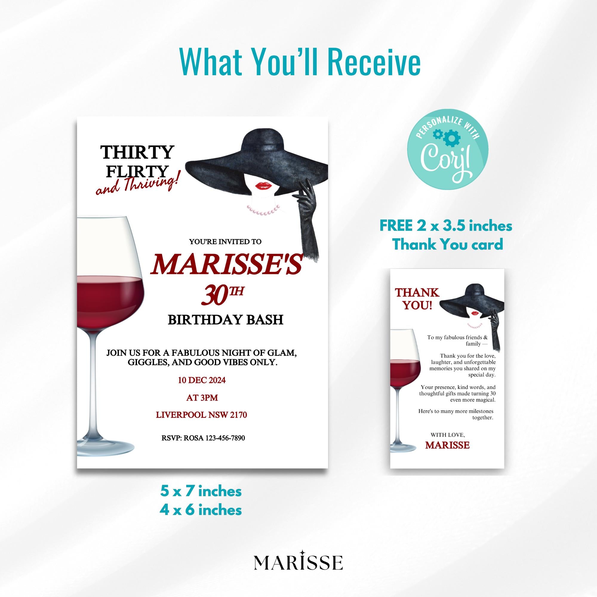 Red & Black 30th Birthday Invitation Template Elegant Digital Party Invite for Her Birthday Invite | 30th Birthday Digital Product