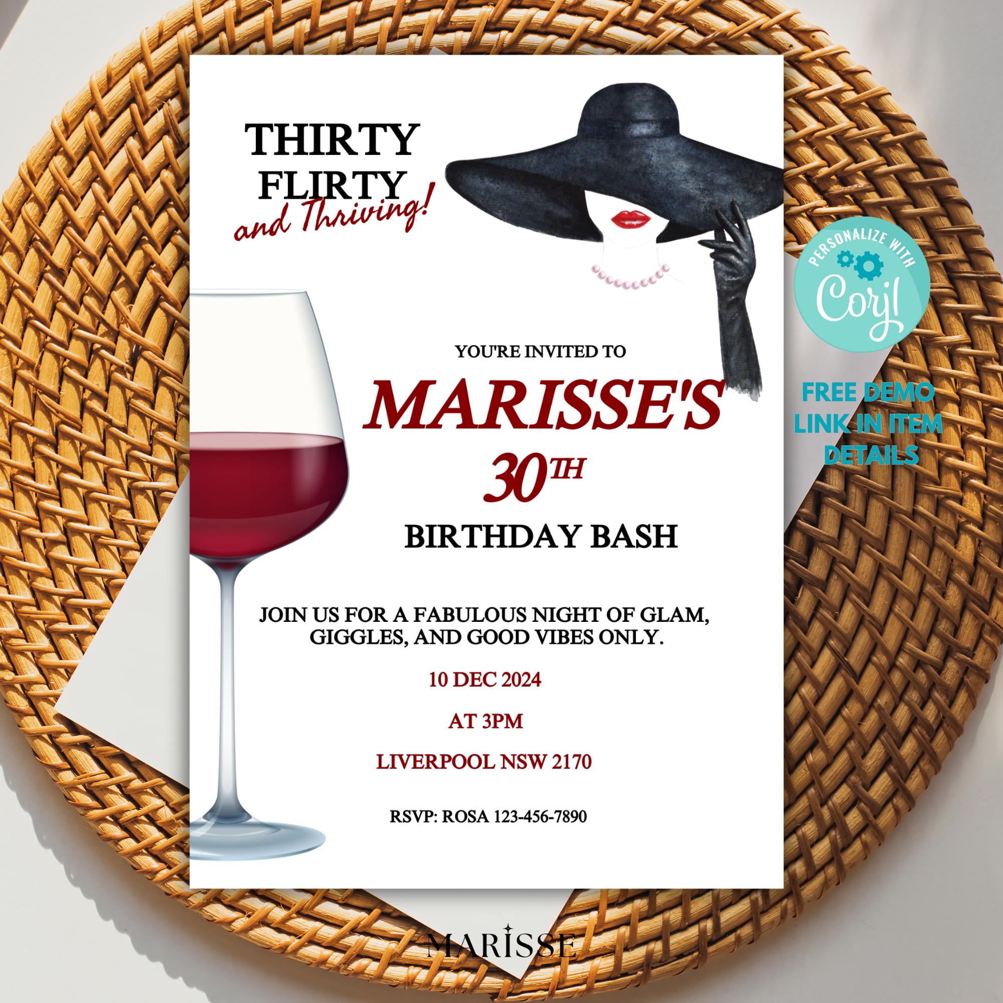 Red & Black 30th Birthday Invitation Template Elegant Digital Party Invite for Her Birthday Invite | 30th Birthday Digital Product