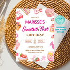 Editable Sweet First Birthday Invitation Template Dessert Theme Pink Birthday Invite First Birthday Digital Products Printable Download
