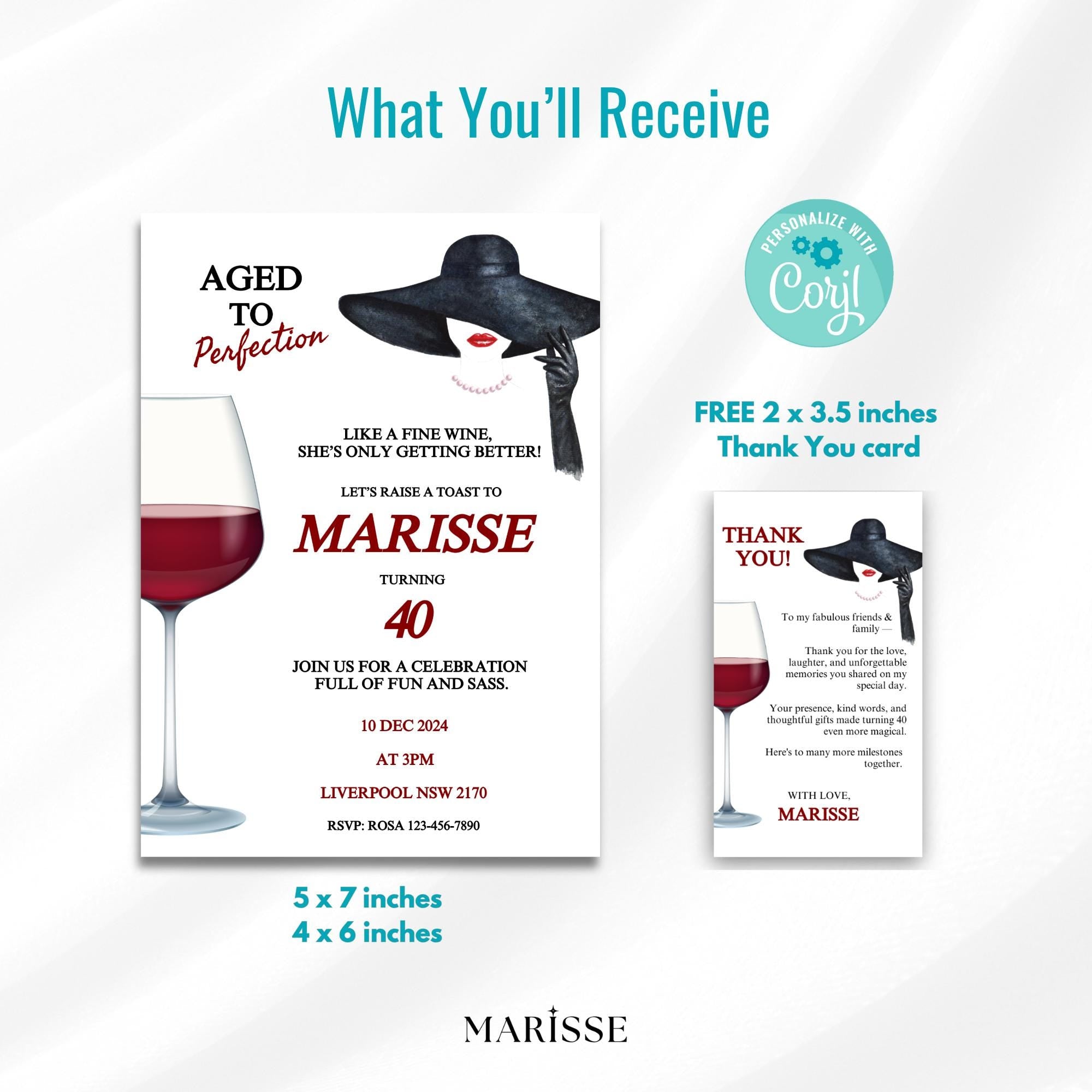 Aged to Perfection 40th Birthday Invitation Template Digital Download Wine Theme Party Invite for Women Classy Elegant Editable Birthday