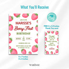 Editable Berry First Birthday Invitation Strawberry Theme Girl 1st Birthday Invite Printable Digital Product Instant Download Template