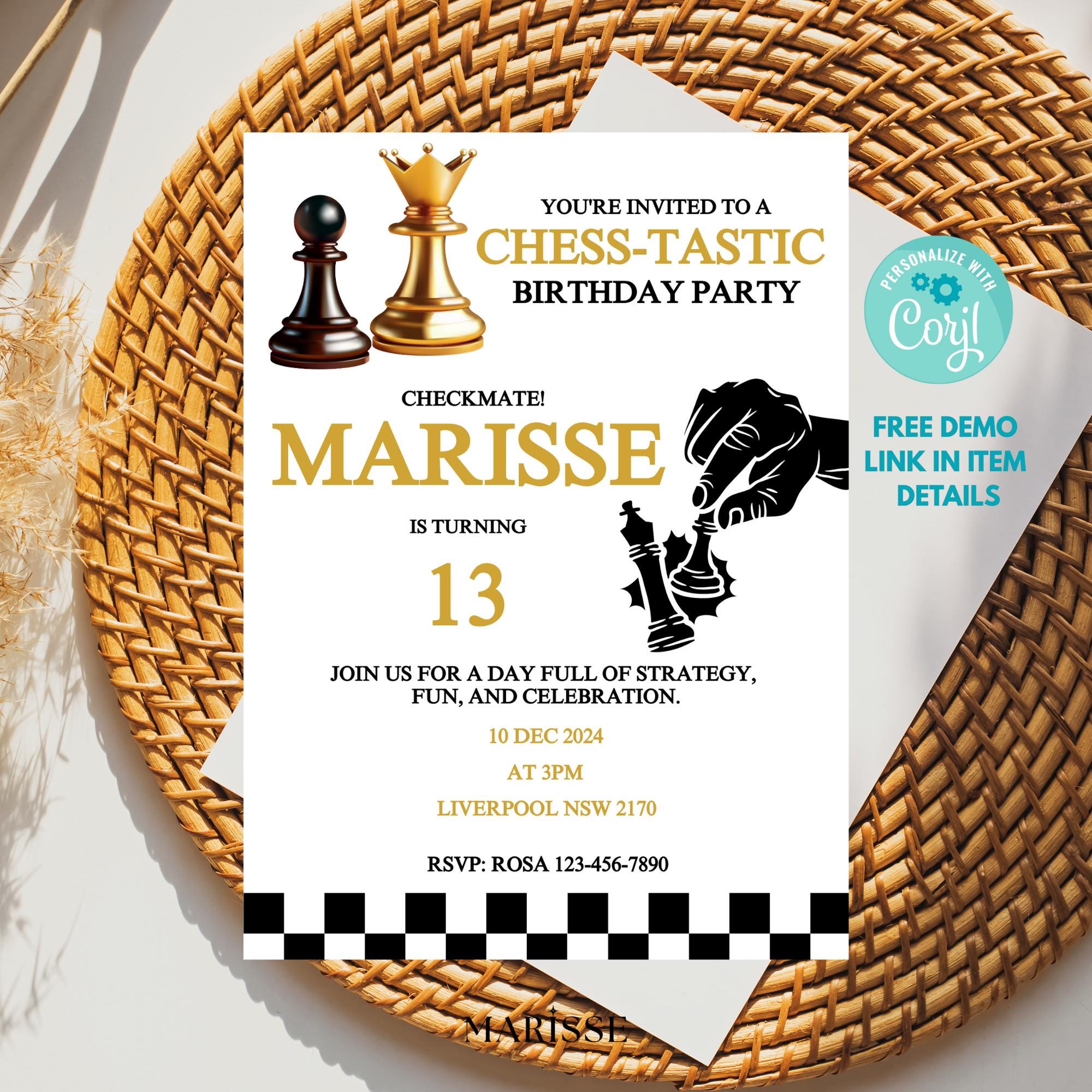 Editable Digital Invite For Chess Lover Chess Birthday Invitation Template Kids Party Invitation Game Night Chess Theme Printable Download