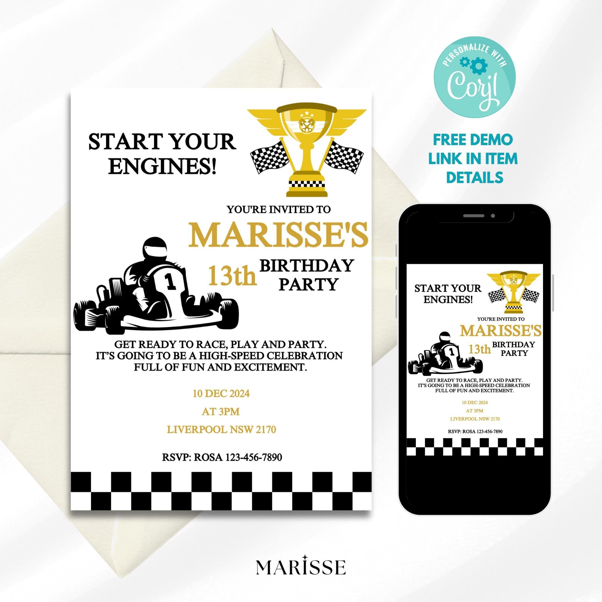 Editable Race Car Birthday Invitation Car Lover Party Invite Boys Racing Theme Birthday Card Digital Download Printable Invite Template
