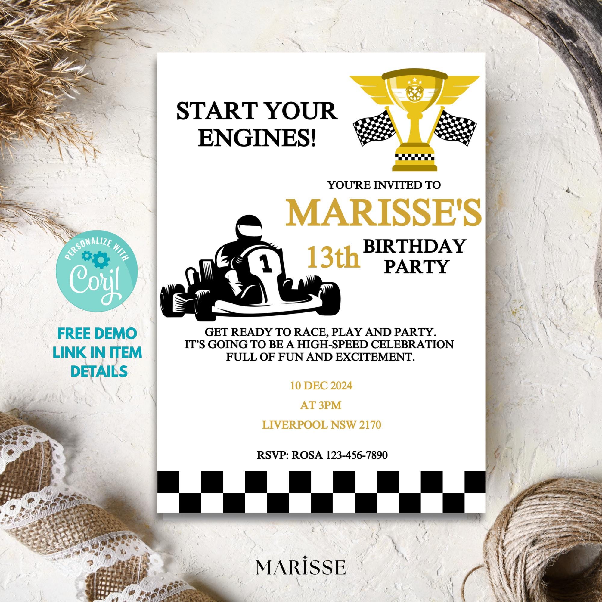 Editable Race Car Birthday Invitation Car Lover Party Invite Boys Racing Theme Birthday Card Digital Download Printable Invite Template