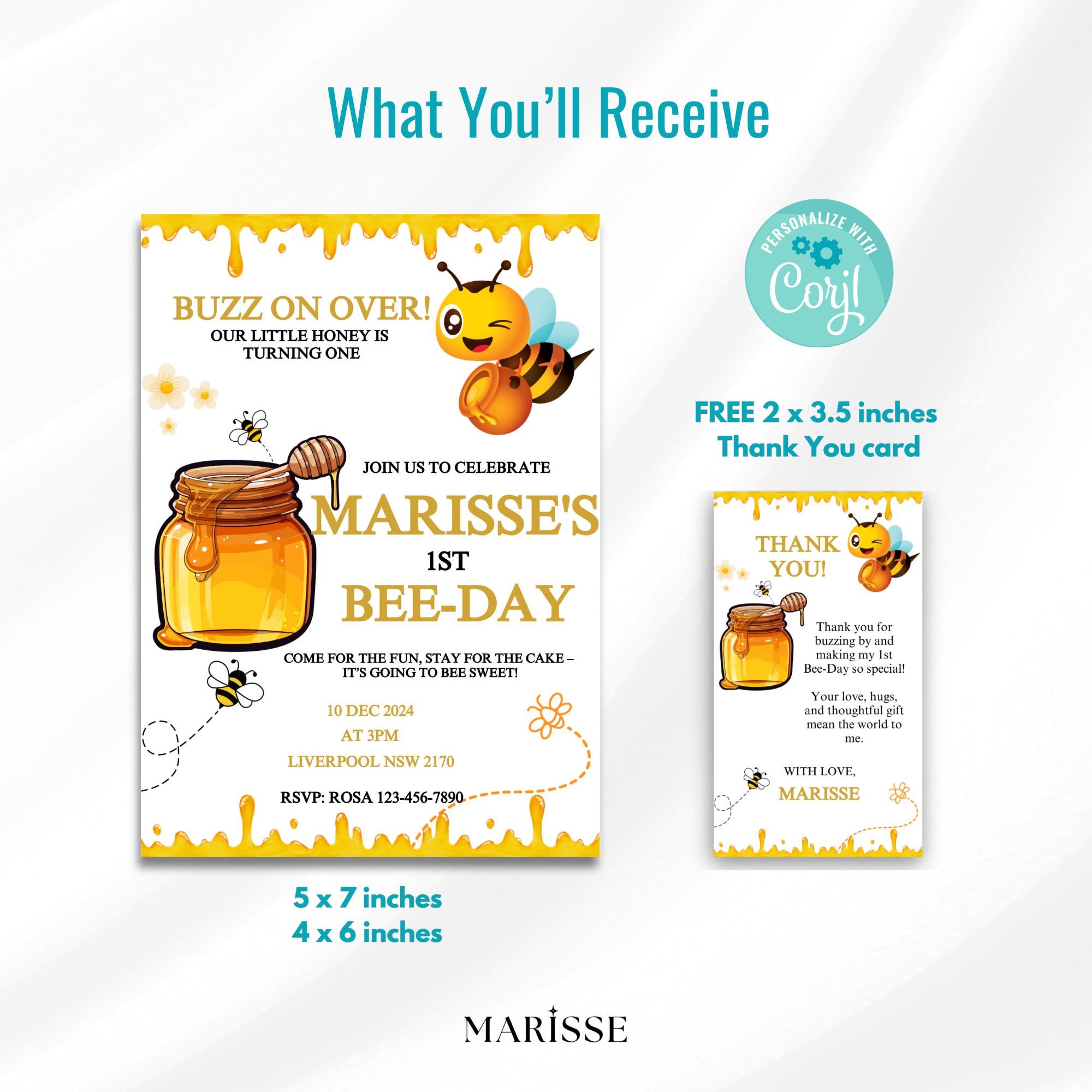 Editable Bee Day Party Invite Bee 1st Birthday Invitation Template Honey Bee Birthday For Girl Or Boy Digital Product Printable Download