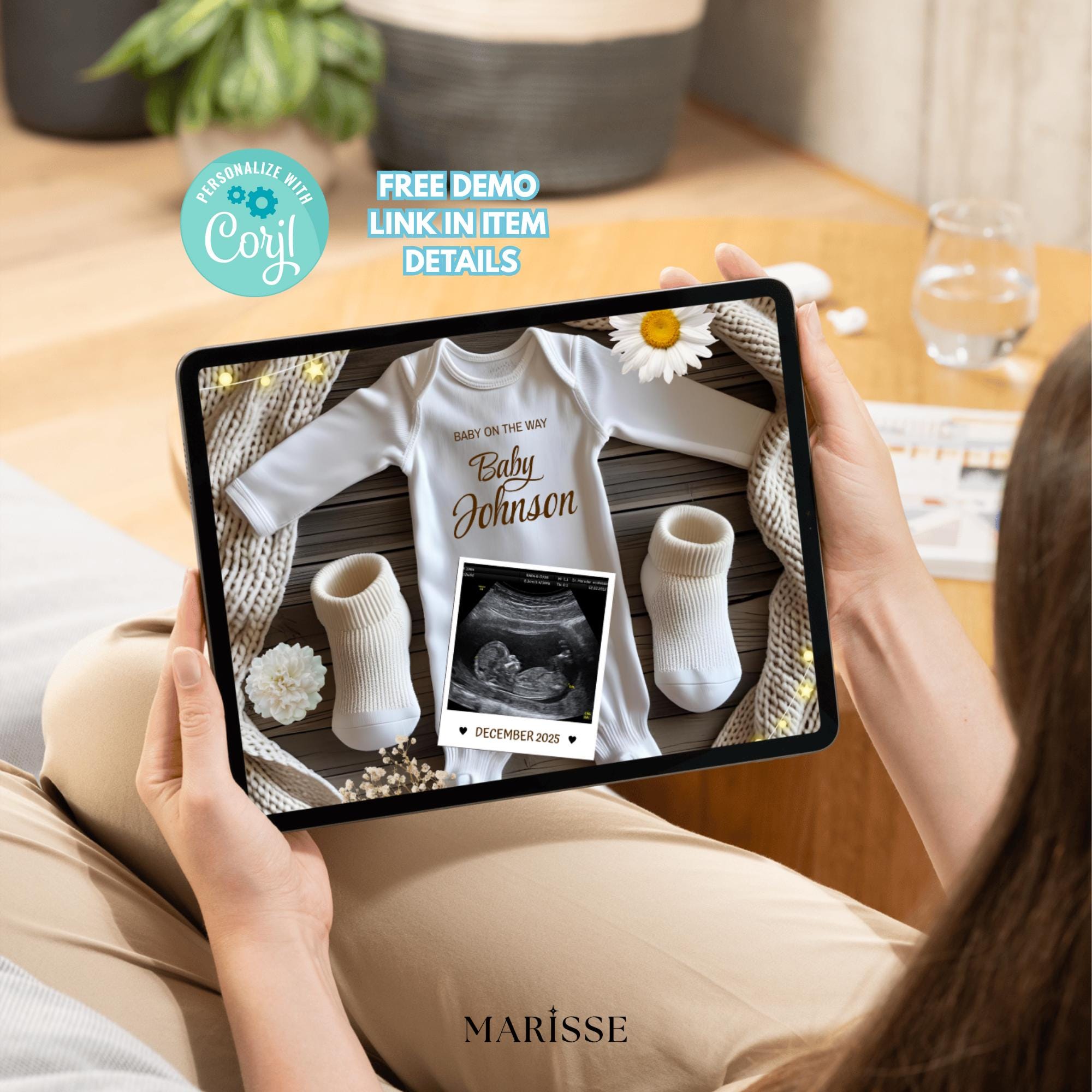 Pregnancy Announcement Template Editable Baby Reveal Photo Neutral Ultrasound Birth Announcement Social Media Baby Reveal Instant Download
