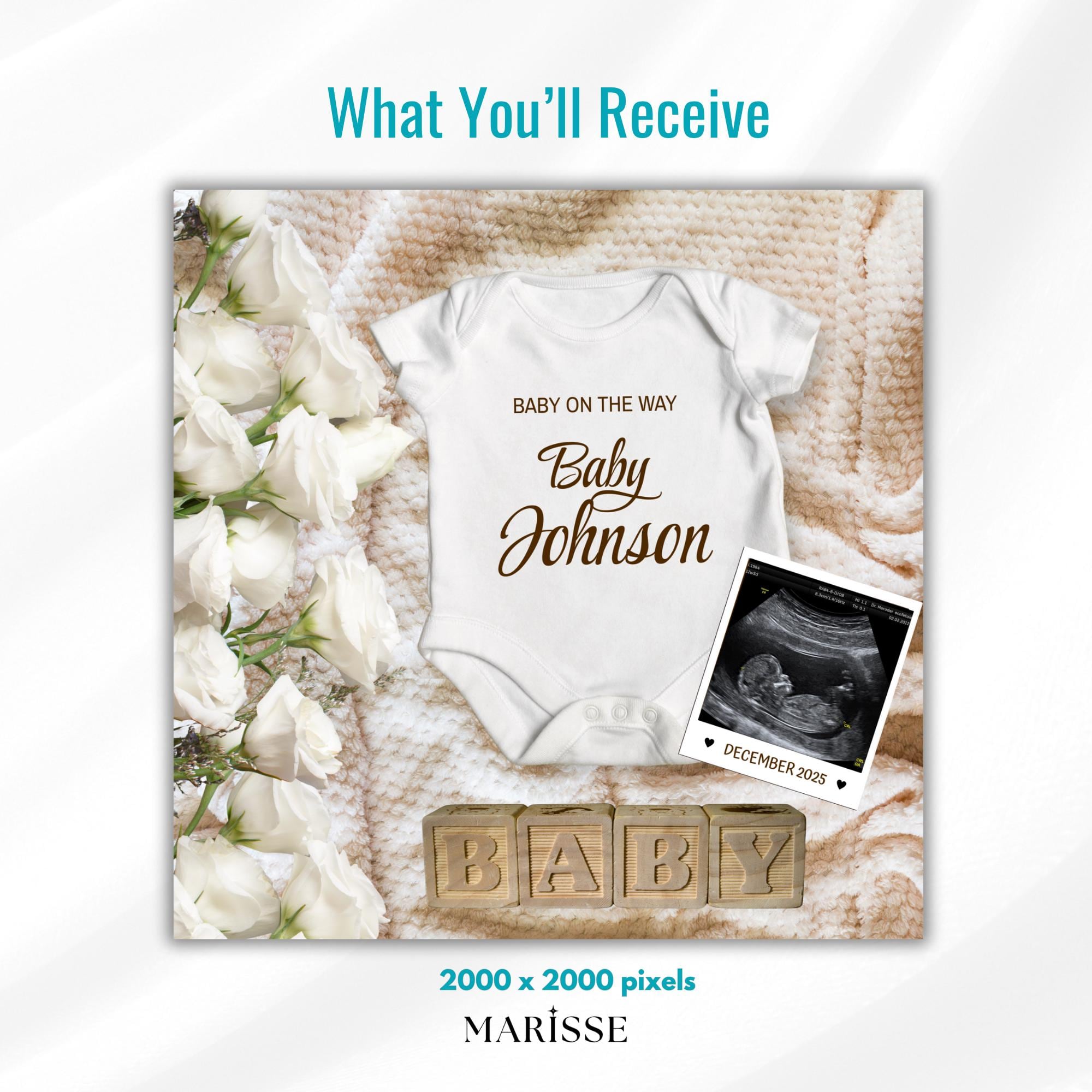 Custom Digital Baby Announcement Template Editable Pregnancy Reveal with Ultrasound Minimalist Gender Neutral Baby Reveal Card