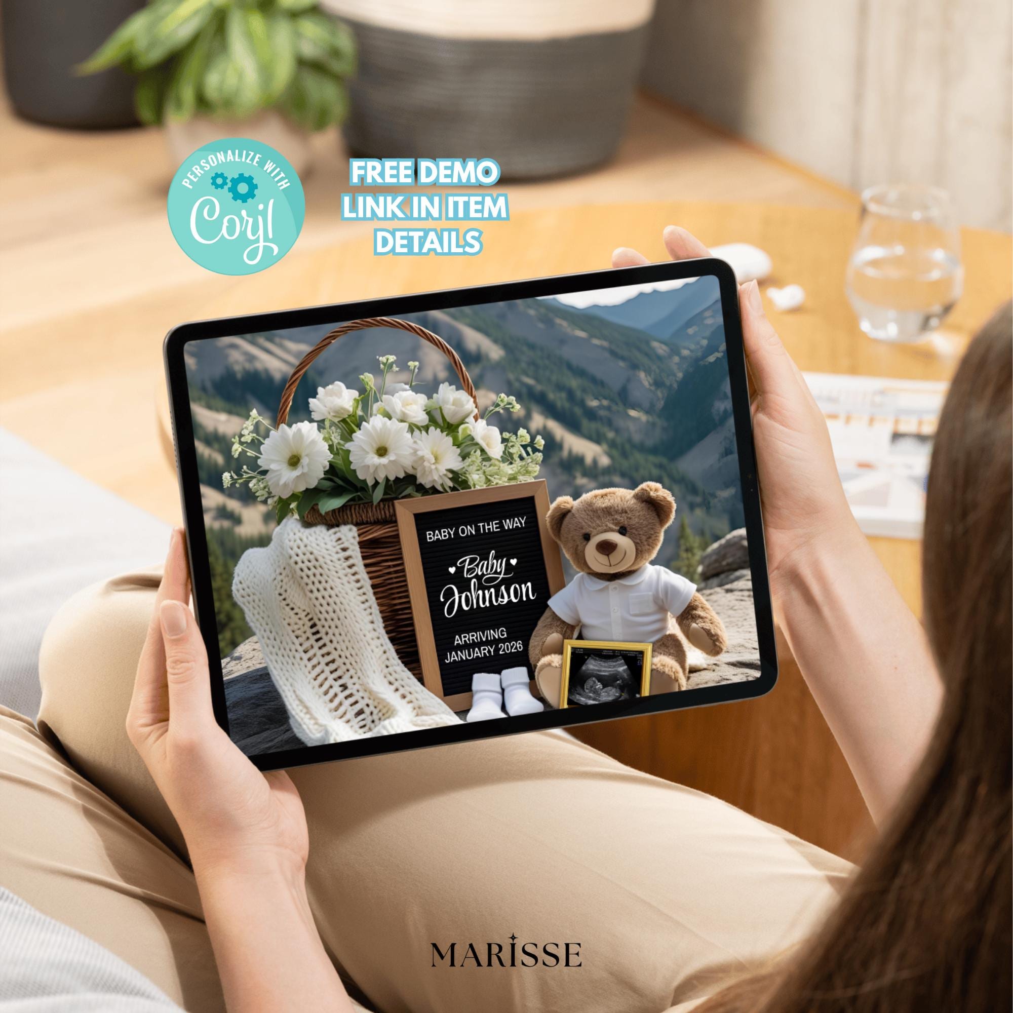 Pregnancy Announcement Template Editable Neutral Baby Reveal Digital Ultrasound Photo Custom Social Media Post Instant Download