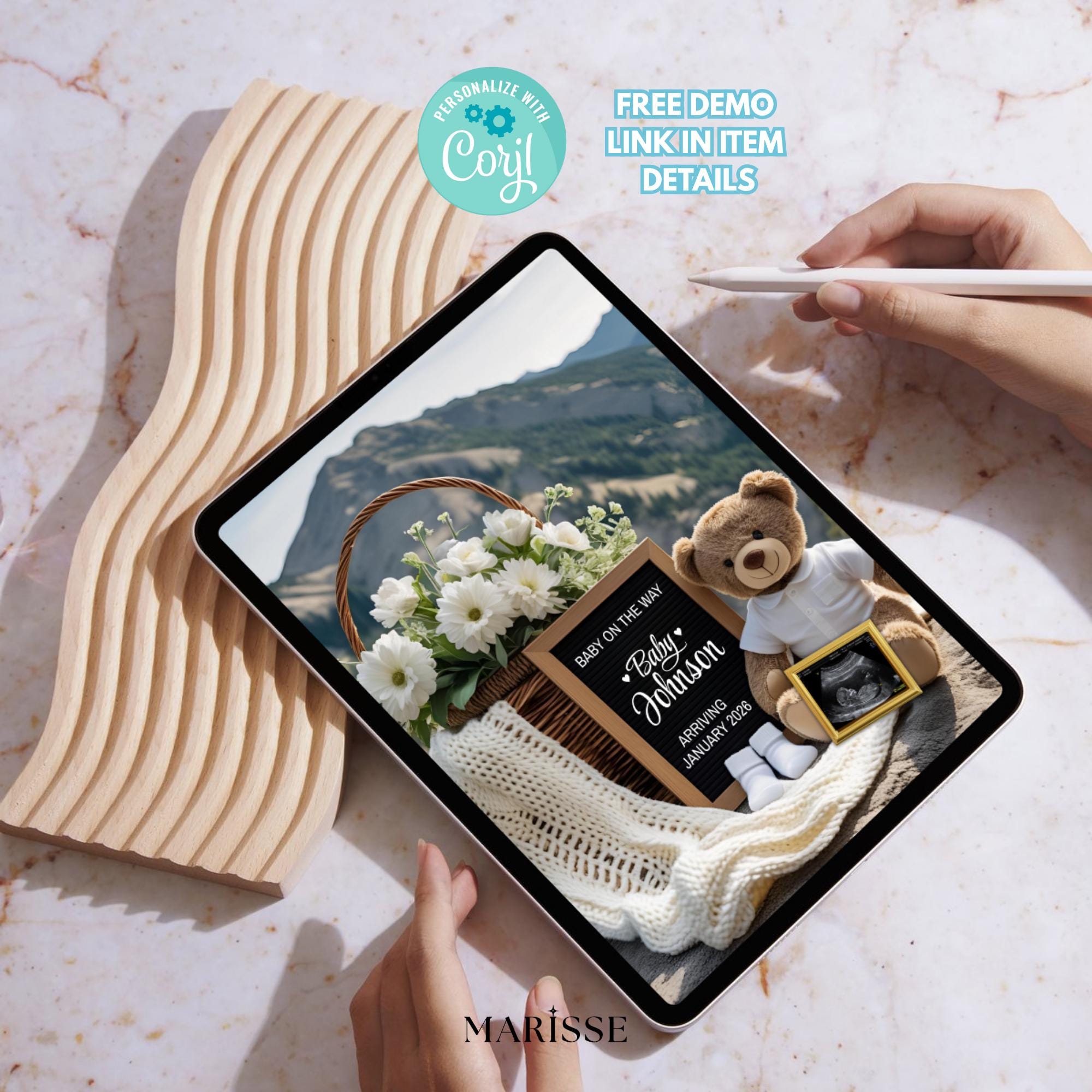 Pregnancy Announcement Template Editable Neutral Baby Reveal Digital Ultrasound Photo Custom Social Media Post Instant Download