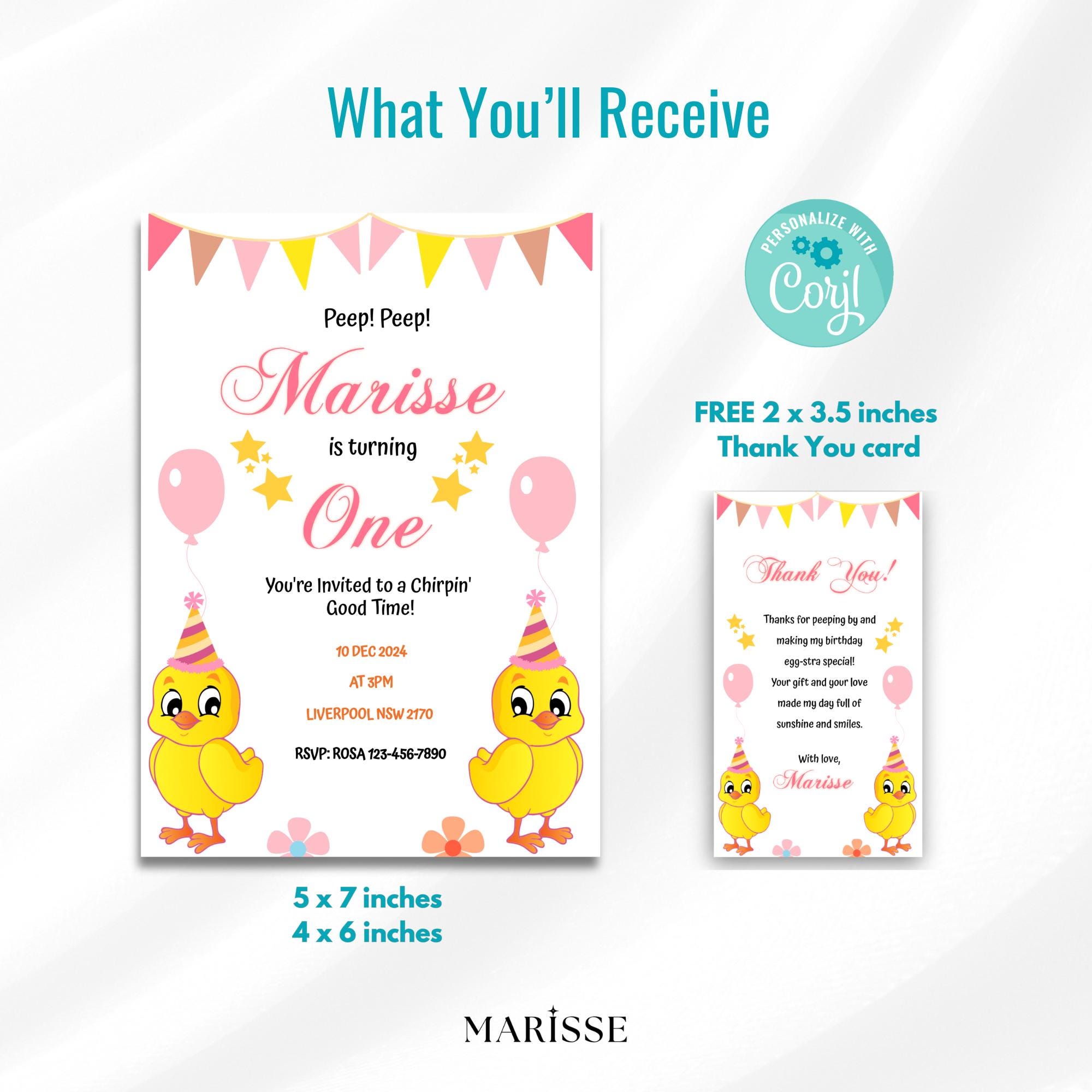 Editable Chick Birthday Invitation Baby Chick 1st Birthday Invite Farm Theme Party Digital Product Printable Download Invitation Template