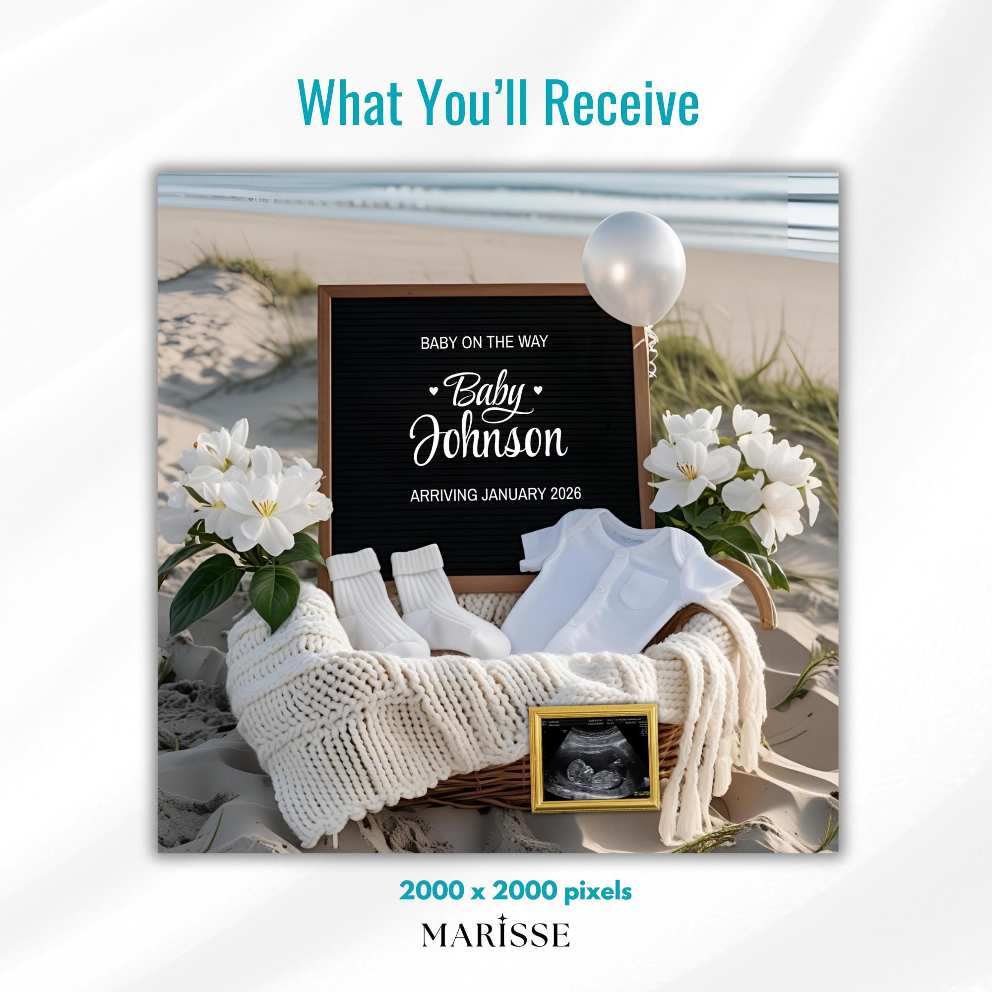 Pregnancy Announcement Template Beach Baby Reveal Social Media Post Editable Digital Download for Birth Announcement  Baby Coming Soon
