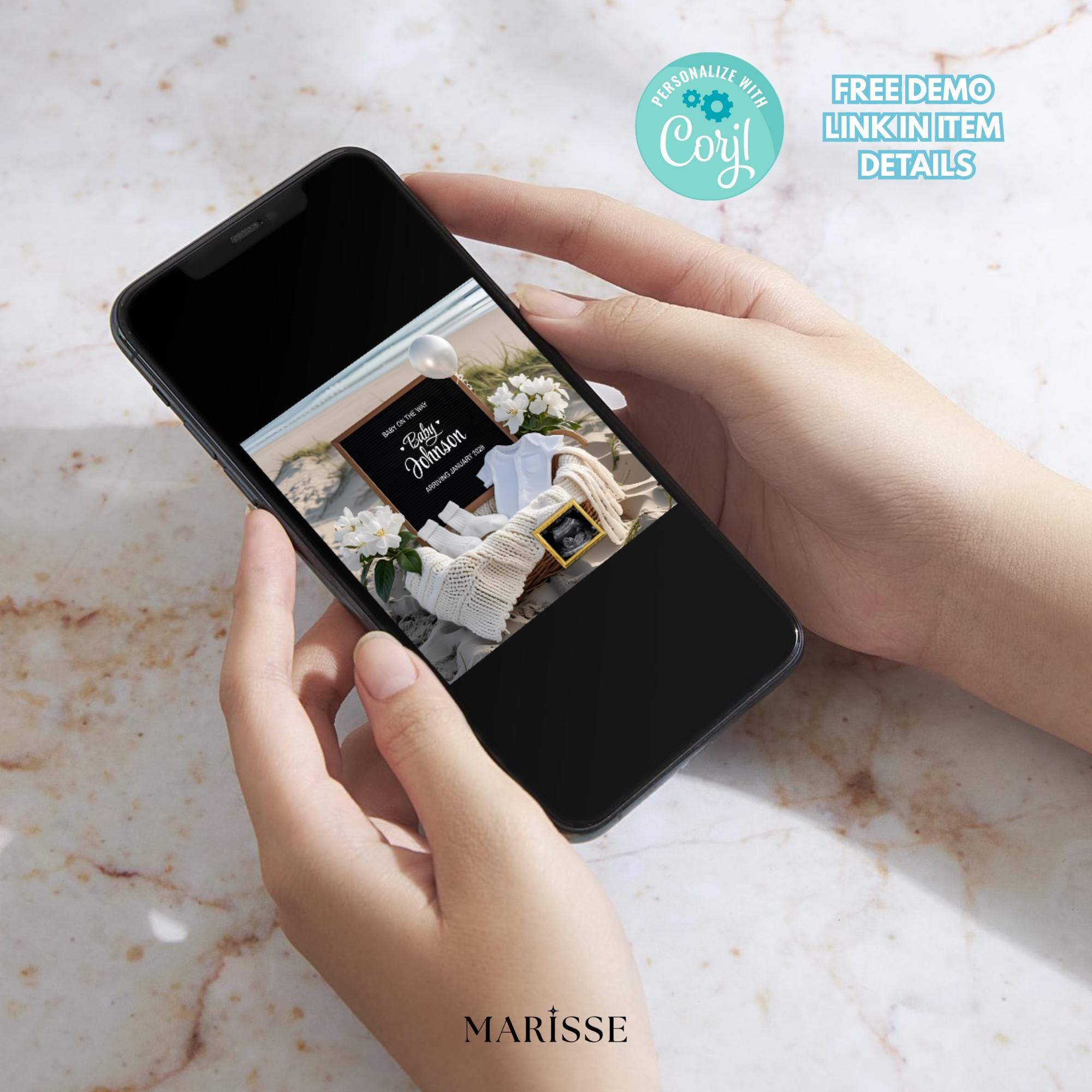 Pregnancy Announcement Template Beach Baby Reveal Social Media Post Editable Digital Download for Birth Announcement  Baby Coming Soon