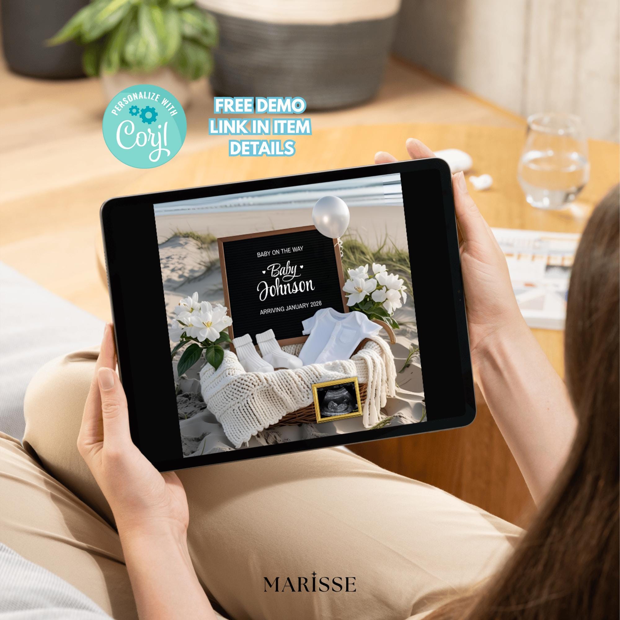 Pregnancy Announcement Template Beach Baby Reveal Social Media Post Editable Digital Download for Birth Announcement  Baby Coming Soon