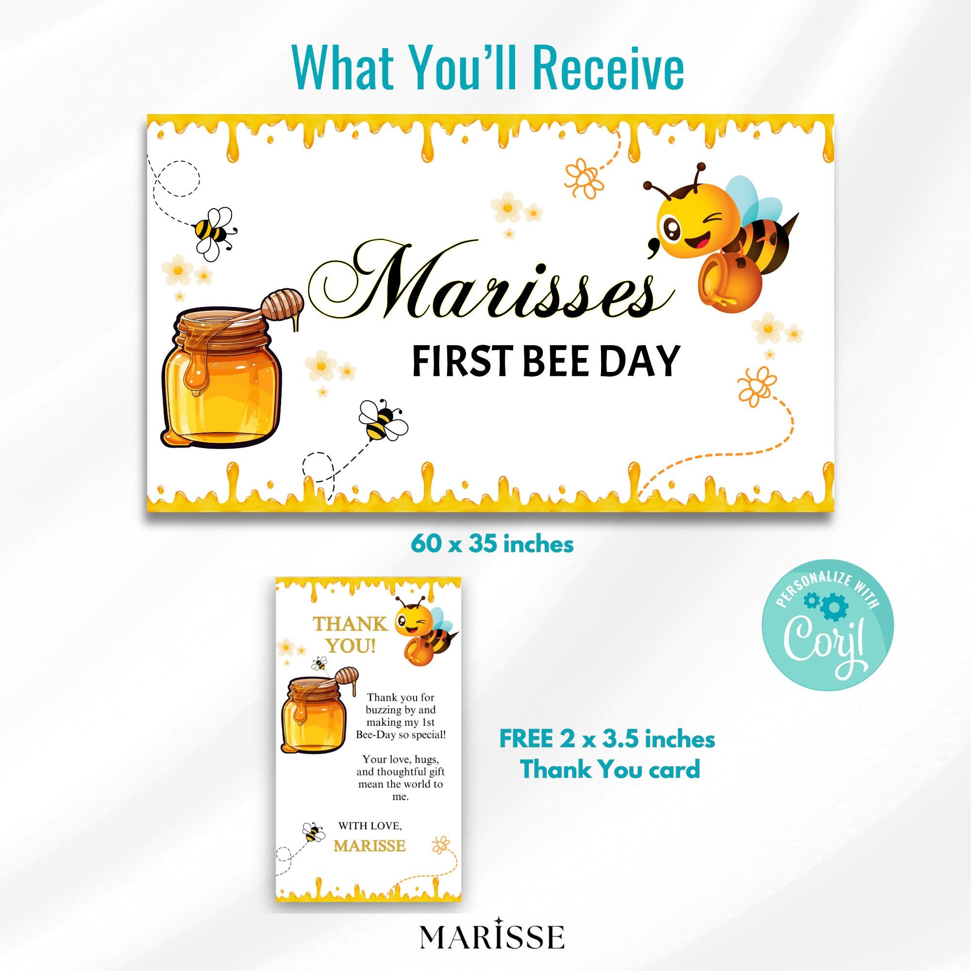 Editable Bee Theme Sign Bee Birthday Banner 1st Bee Day Party Decoration Digital Product Girl Or Boy Birthday Printable Download Template
