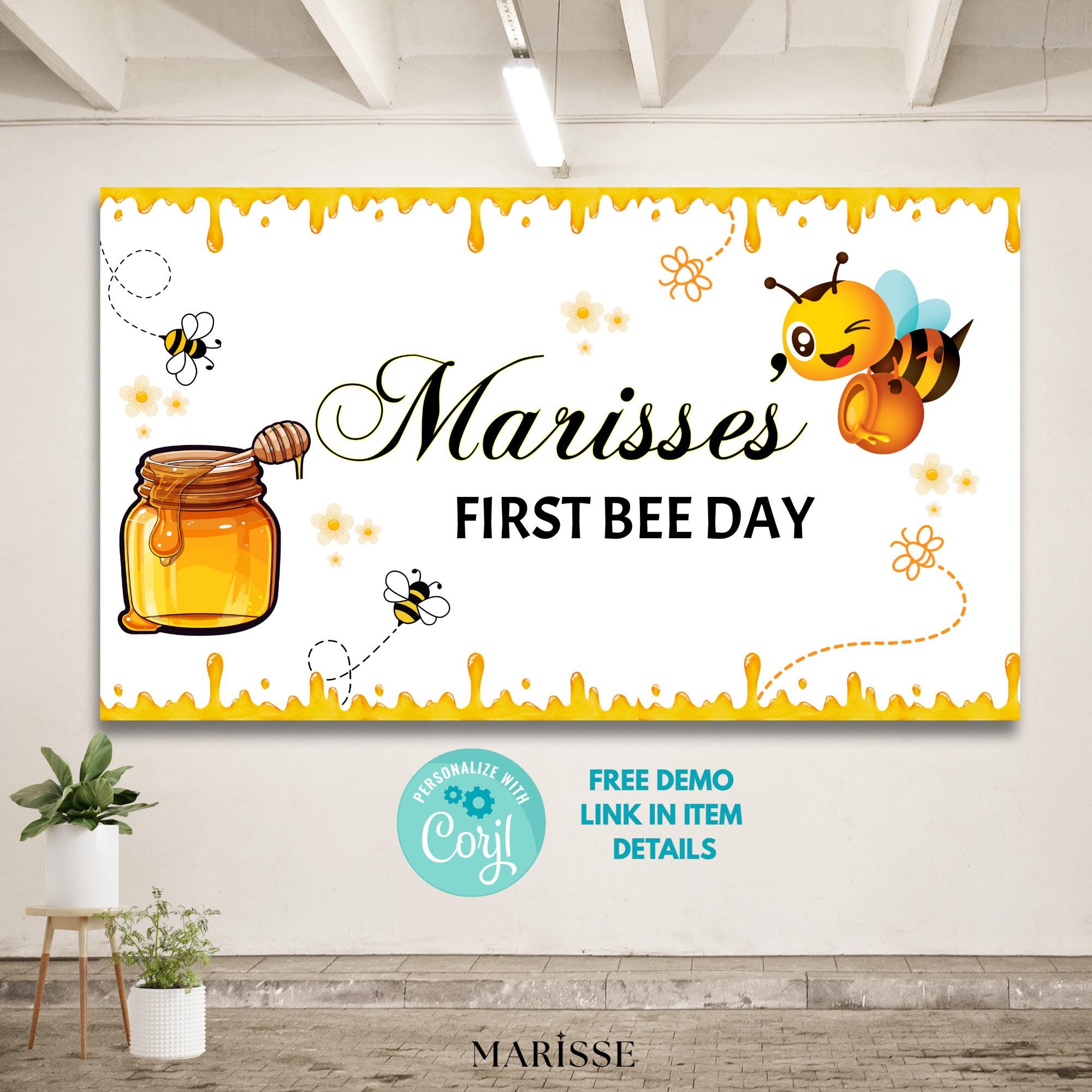 Editable Bee Theme Sign Bee Birthday Banner 1st Bee Day Party Decoration Digital Product Girl Or Boy Birthday Printable Download Template