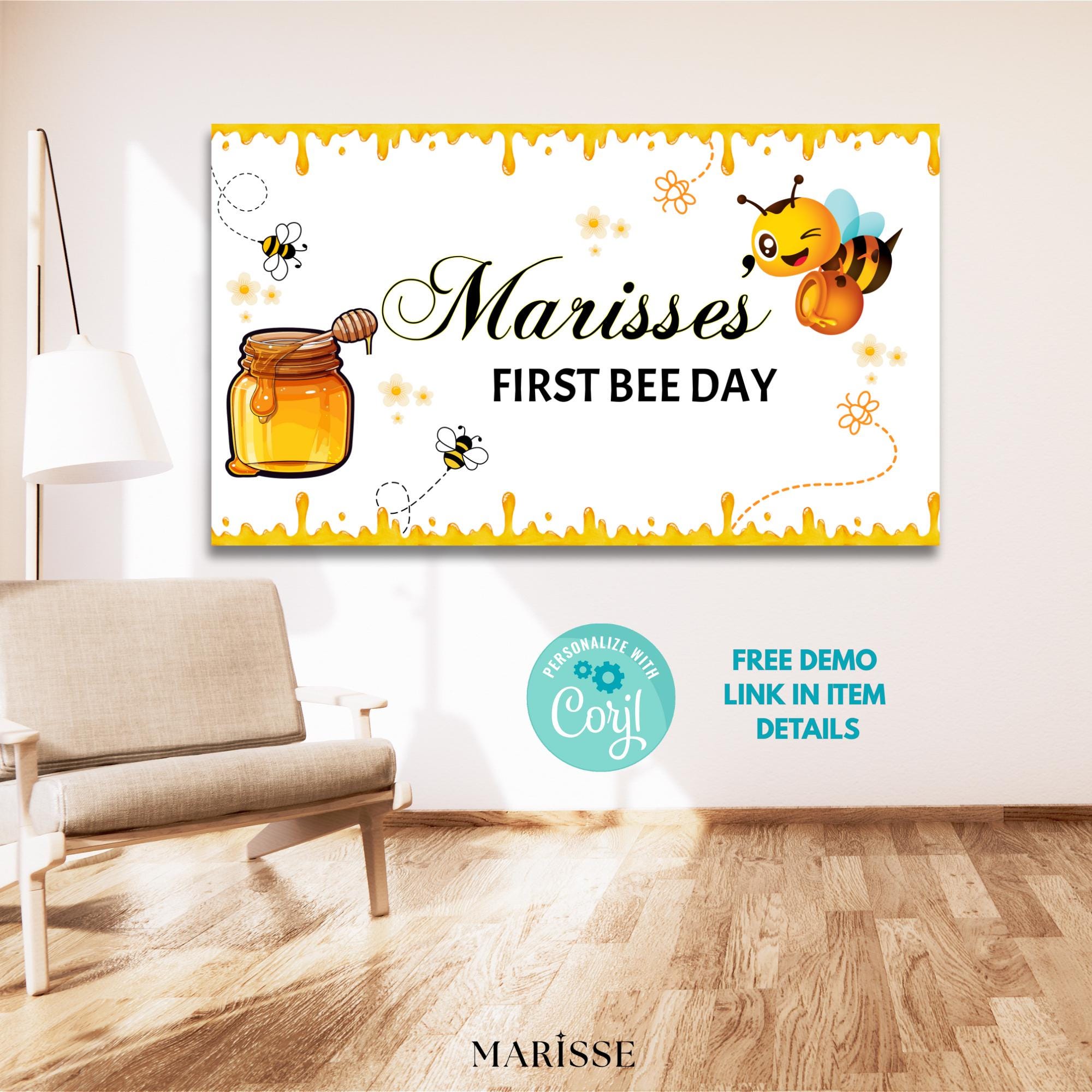 Editable Bee Theme Sign Bee Birthday Banner 1st Bee Day Party Decoration Digital Product Girl Or Boy Birthday Printable Download Template