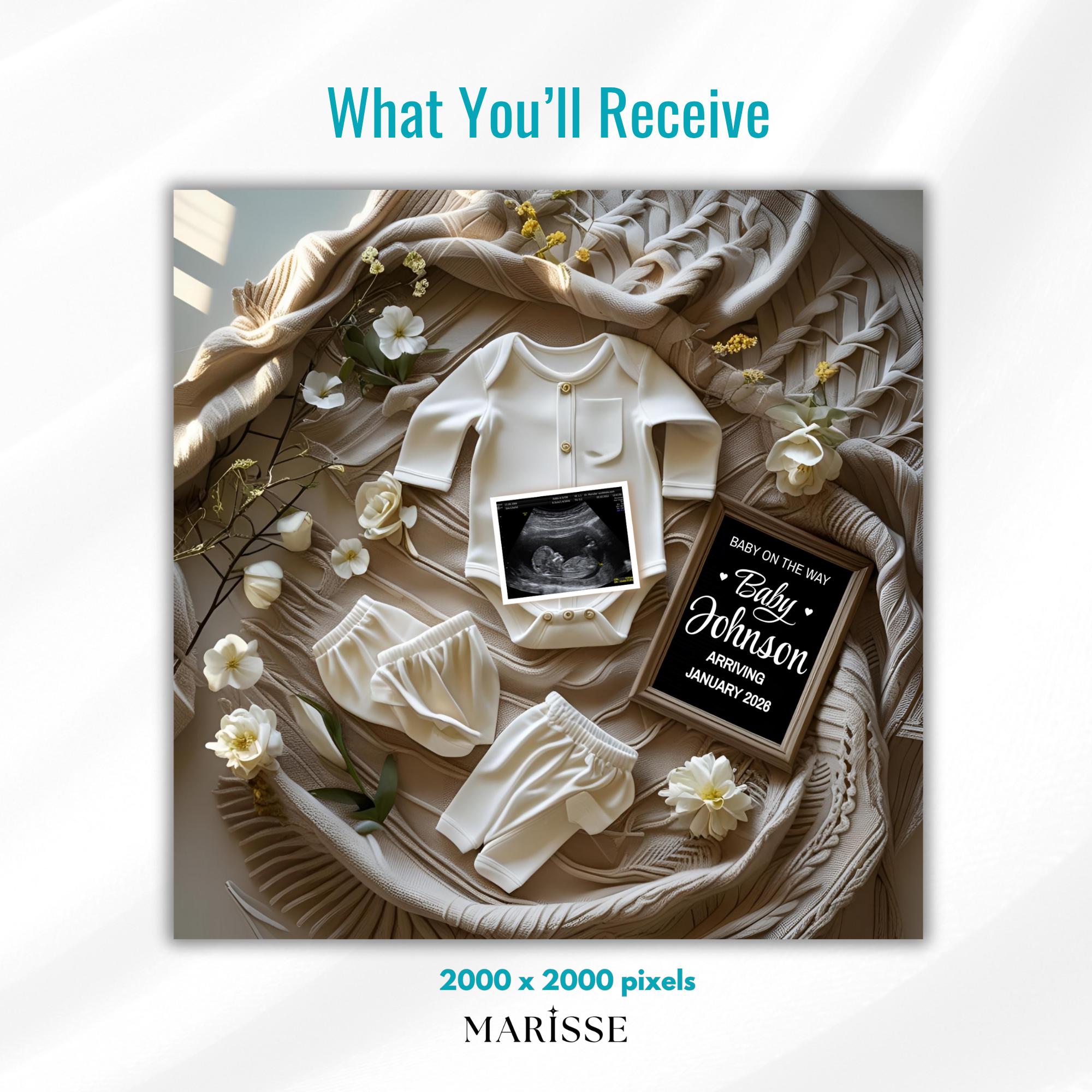 Baby Announcement Template with Ultrasound Photo | Neutral Pregnancy Reveal Sign | Editable Digital Download | Baby Coming Soon Card