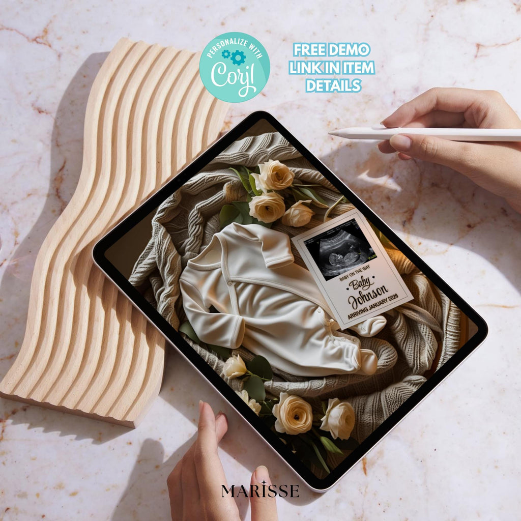 Minimalist Digital Pregnancy Announcement | Ultrasound Reveal Template | Editable Baby Announcement Card | Neutral Baby Reveal Sign