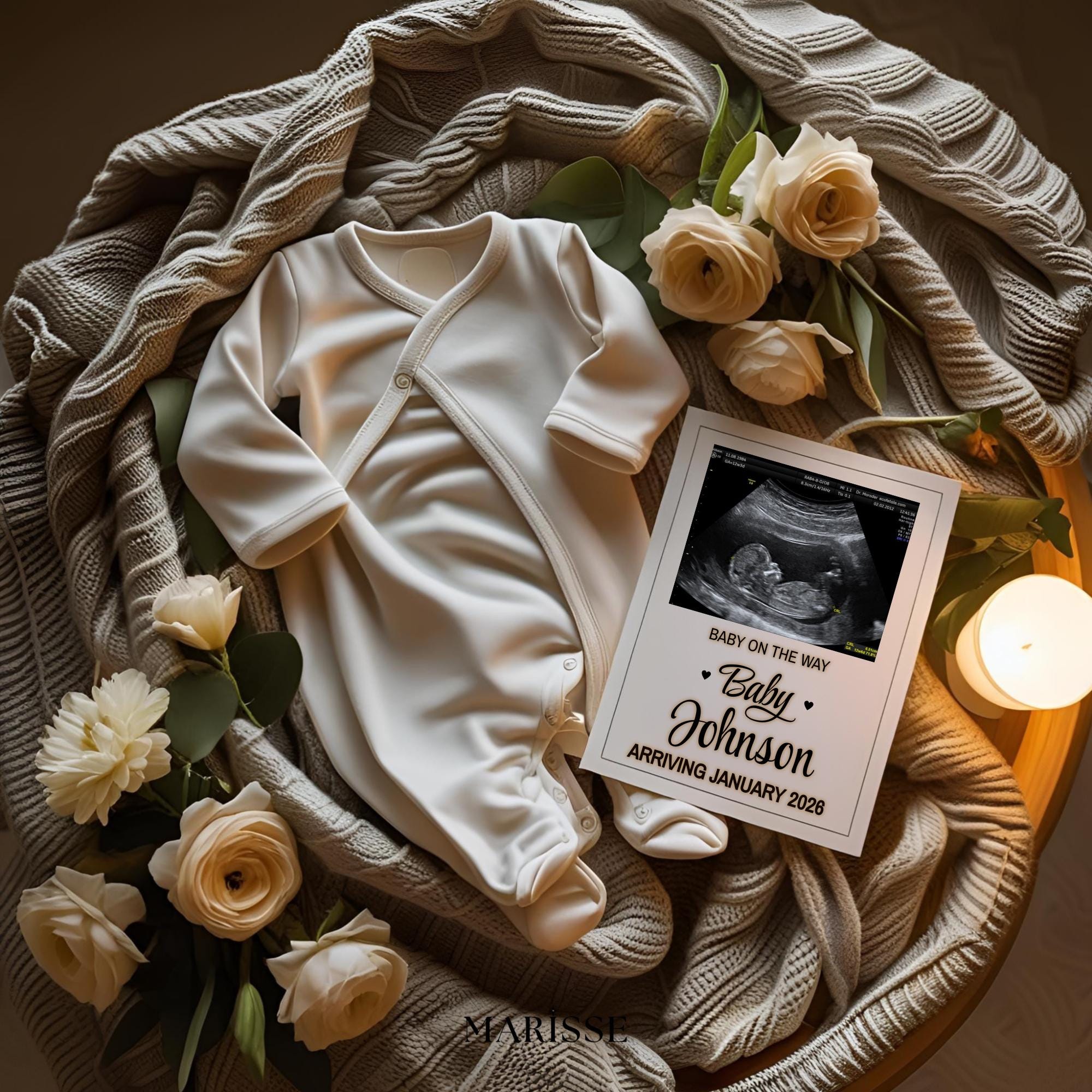 Minimalist Digital Pregnancy Announcement | Ultrasound Reveal Template | Editable Baby Announcement Card | Neutral Baby Reveal Sign
