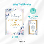 Editable Blue Floral Wedding Welcome Sign, Elegant Wedding Signage Template, Printable Digital Welcome Board, Editable Wedding Decor | CJ001