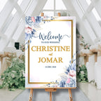 Editable Blue Floral Wedding Welcome Sign, Elegant Wedding Signage Template, Printable Digital Welcome Board, Editable Wedding Decor | CJ001