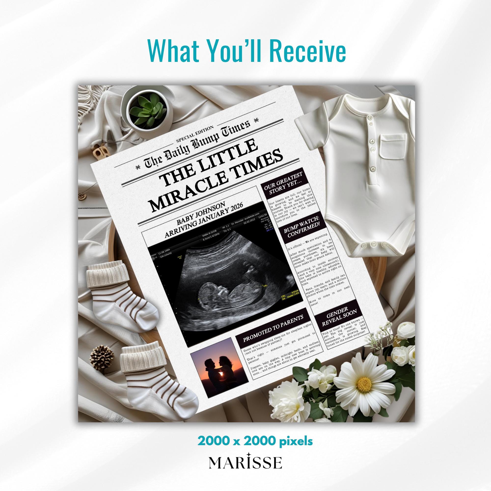 Newspaper Pregnancy Announcement Template | Digital Editable Baby Reveal | Digital Pregnancy News Headline | Miracle Baby Announcement