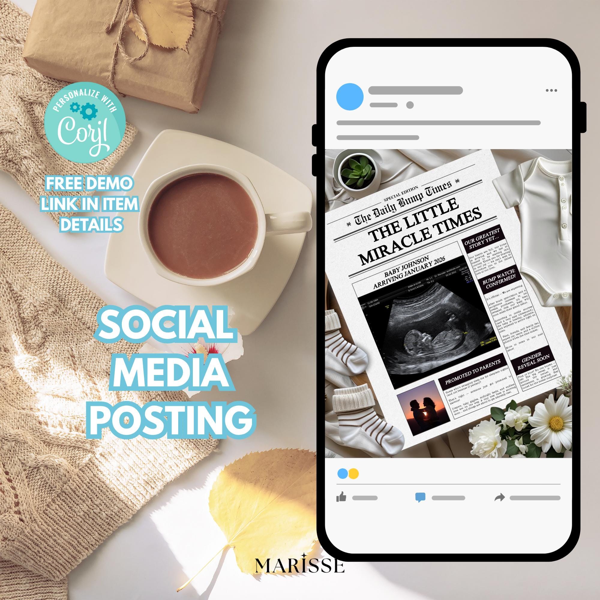 Newspaper Pregnancy Announcement Template | Digital Editable Baby Reveal | Digital Pregnancy News Headline | Miracle Baby Announcement
