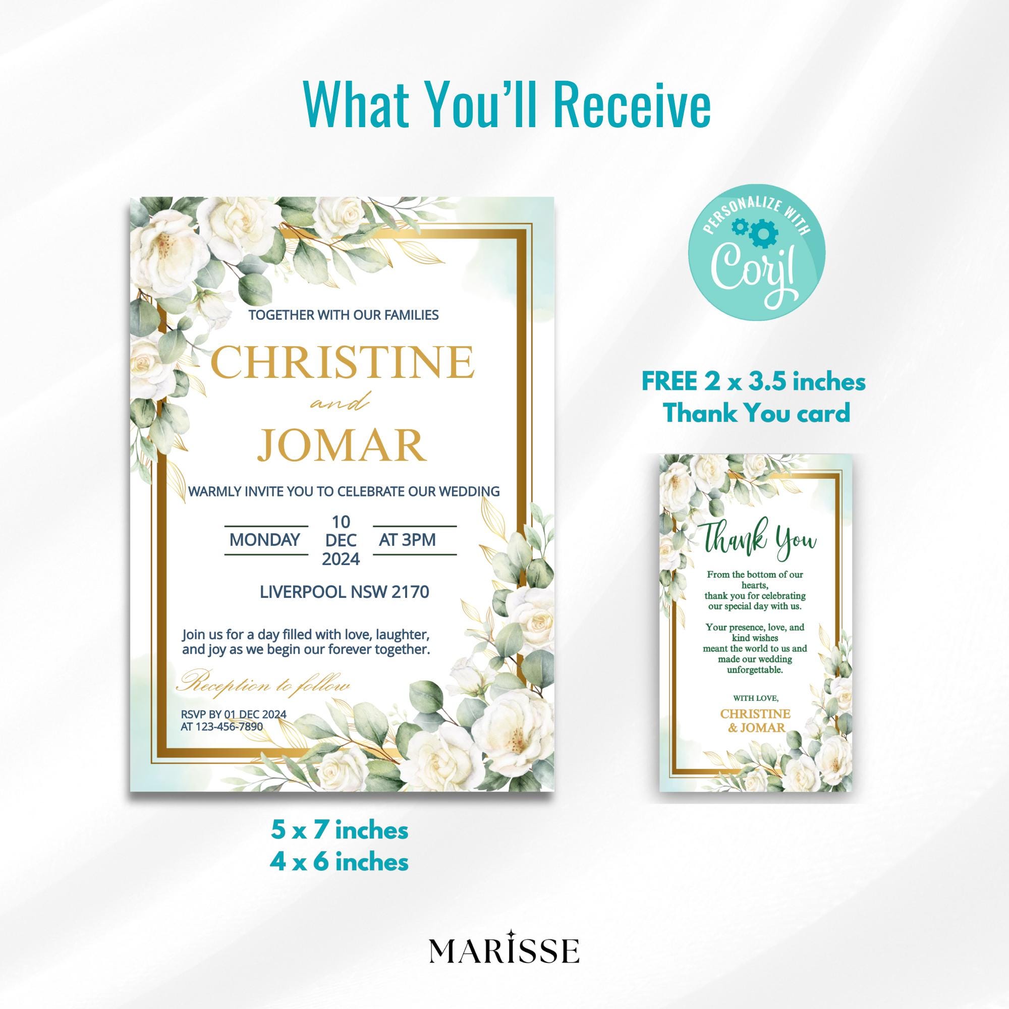Editable Green and White Floral Wedding Invitation Template Digital Invite Elegant Printable Wedding Card Instant Download | CJ002