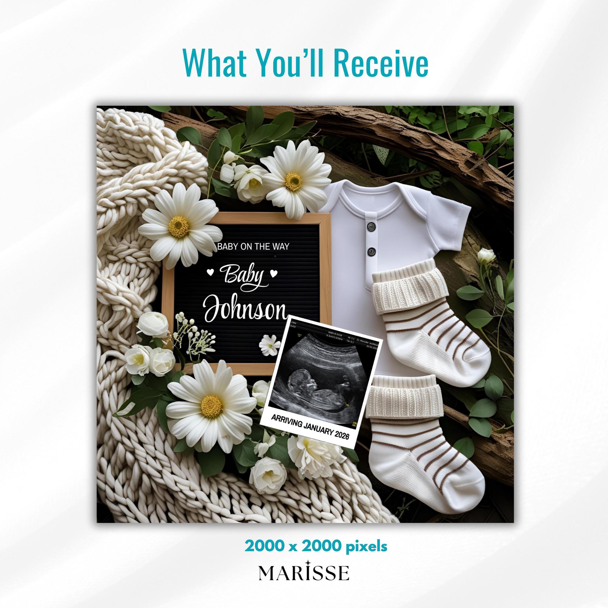 Minimalist Digital Pregnancy Announcement Template | Ultrasound Reveal Template | Editable Baby Announcement Card | Neutral Baby Reveal Sign