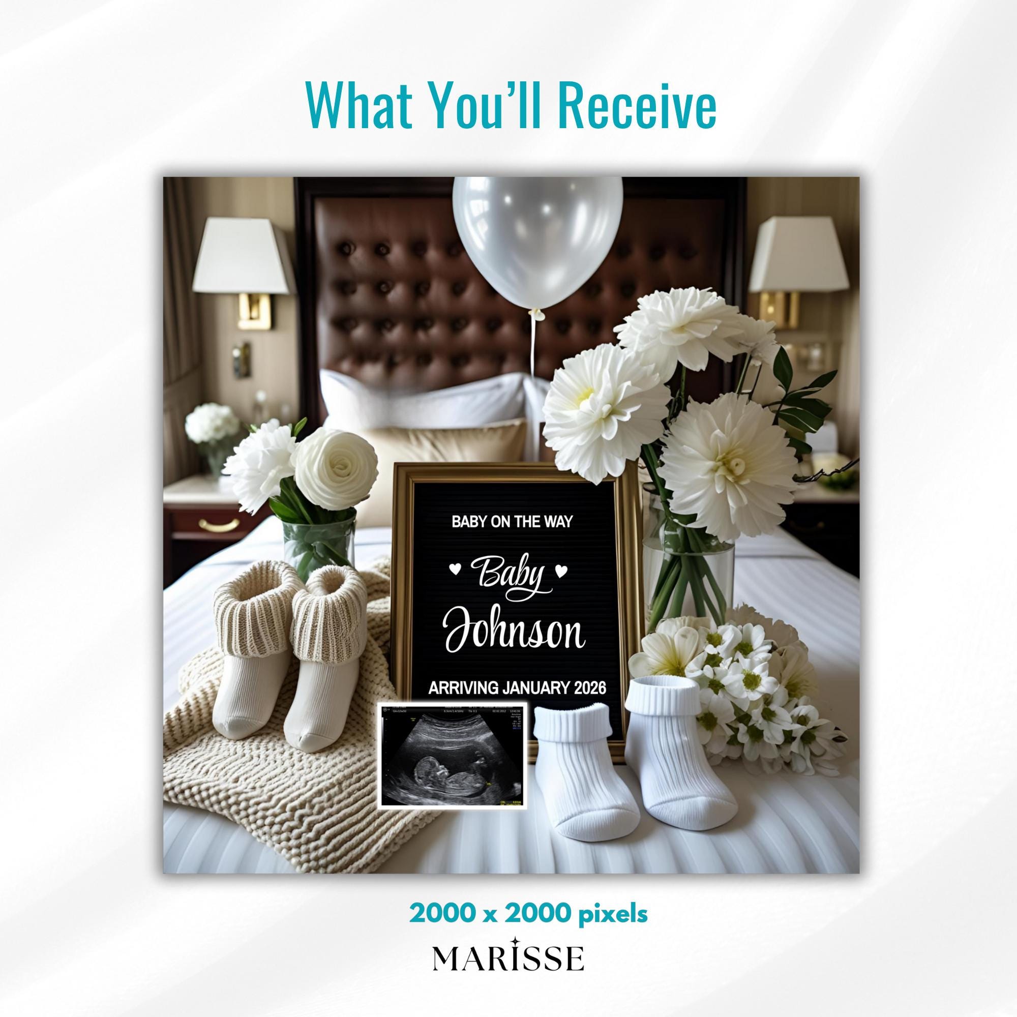 Luxury Digital Pregnancy Announcement Template | Ultrasound Reveal Template | Editable Baby Announcement Card | Neutral Baby Reveal Sign