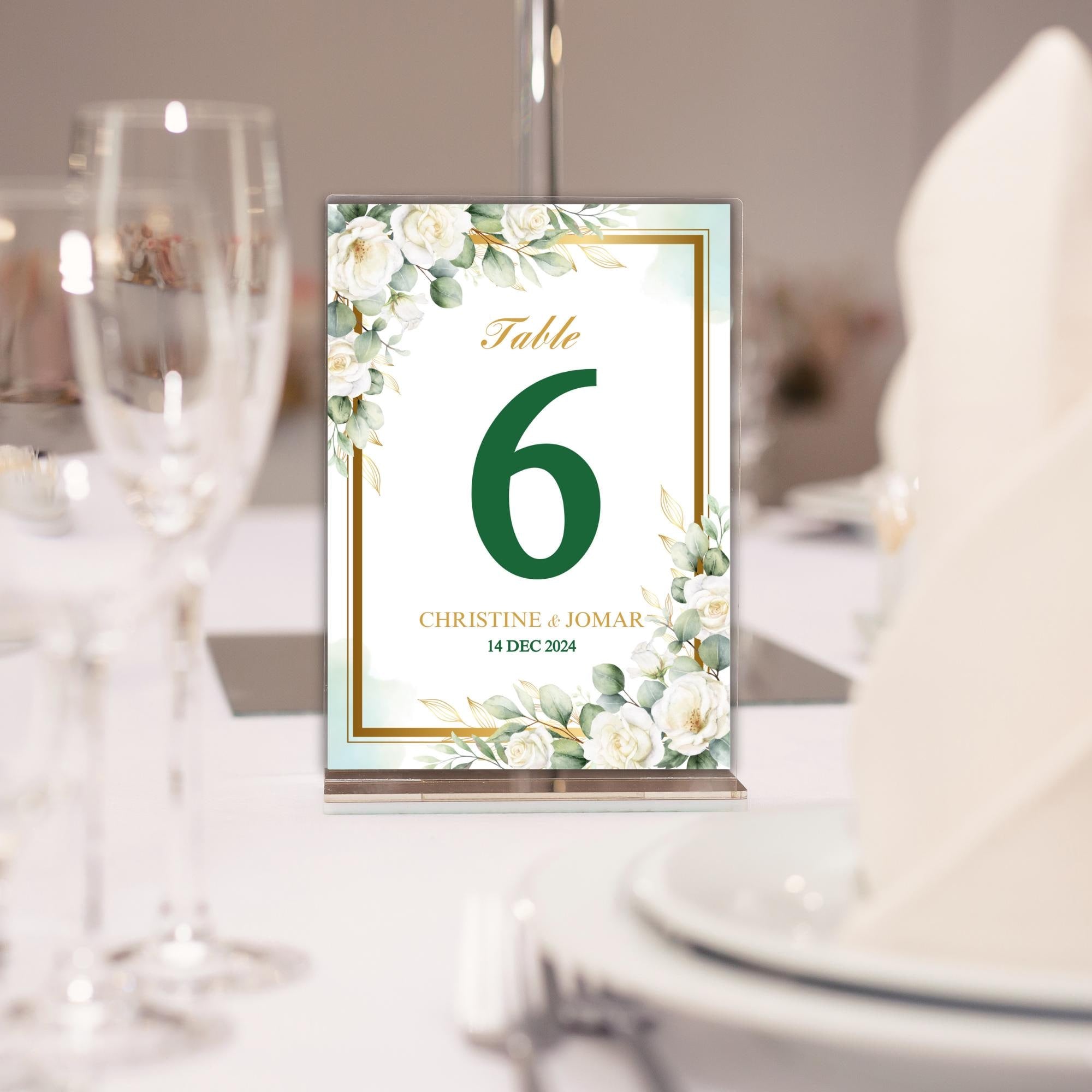 Editable Green and White Floral Table Number Template Digital Table Card Elegant Printable Wedding Decor Instant Download | CJ002