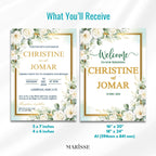 Editable Green Floral Wedding Bundle Template Welcome Sign Invitation Table Number & Thank You Card Green Wedding Set | CJ002