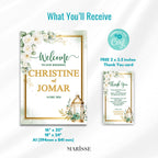 Editable Green Gold Floral Wedding Welcome Sign with Lantern Elegant Botanical Printable Sign Digital Download Wedding Decor | CJ003