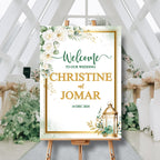 Editable Green Gold Floral Wedding Welcome Sign with Lantern Elegant Botanical Printable Sign Digital Download Wedding Decor | CJ003